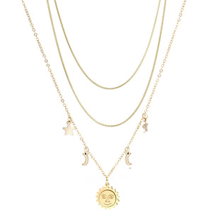 Collar en capas con diseño de sol, luna y estrella, de acero de titanio dorado rosa, cadena para clavícula para mujer, joyería de moda para uso diario - Product Image 1