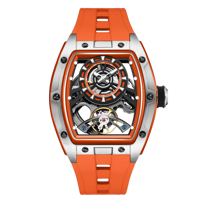 Montre sport orange style RM pour homme, logo personnalisé, squelette, automatique, mécanique, montre-bracelet, montre homme, étanche