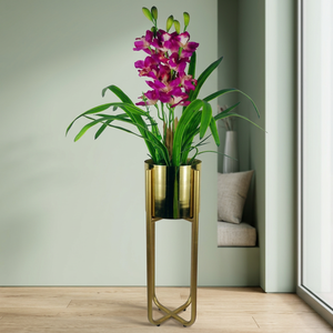 Jardinière ronde en métal doré, très tendance, pour la décoration intérieure, les mariages et les jardins – un élément décoratif élégant. - Product Image 1