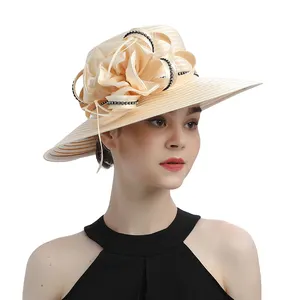 Topi gereja topi Derby pesta Fascinator kain Satin untuk pernikahan wanita