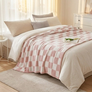Plaid décoratif rose à carreaux en peluche Sherpa ultra doux pour canapé, style <span class=keywords><strong>San</strong></span> Marcos - Product Image 3