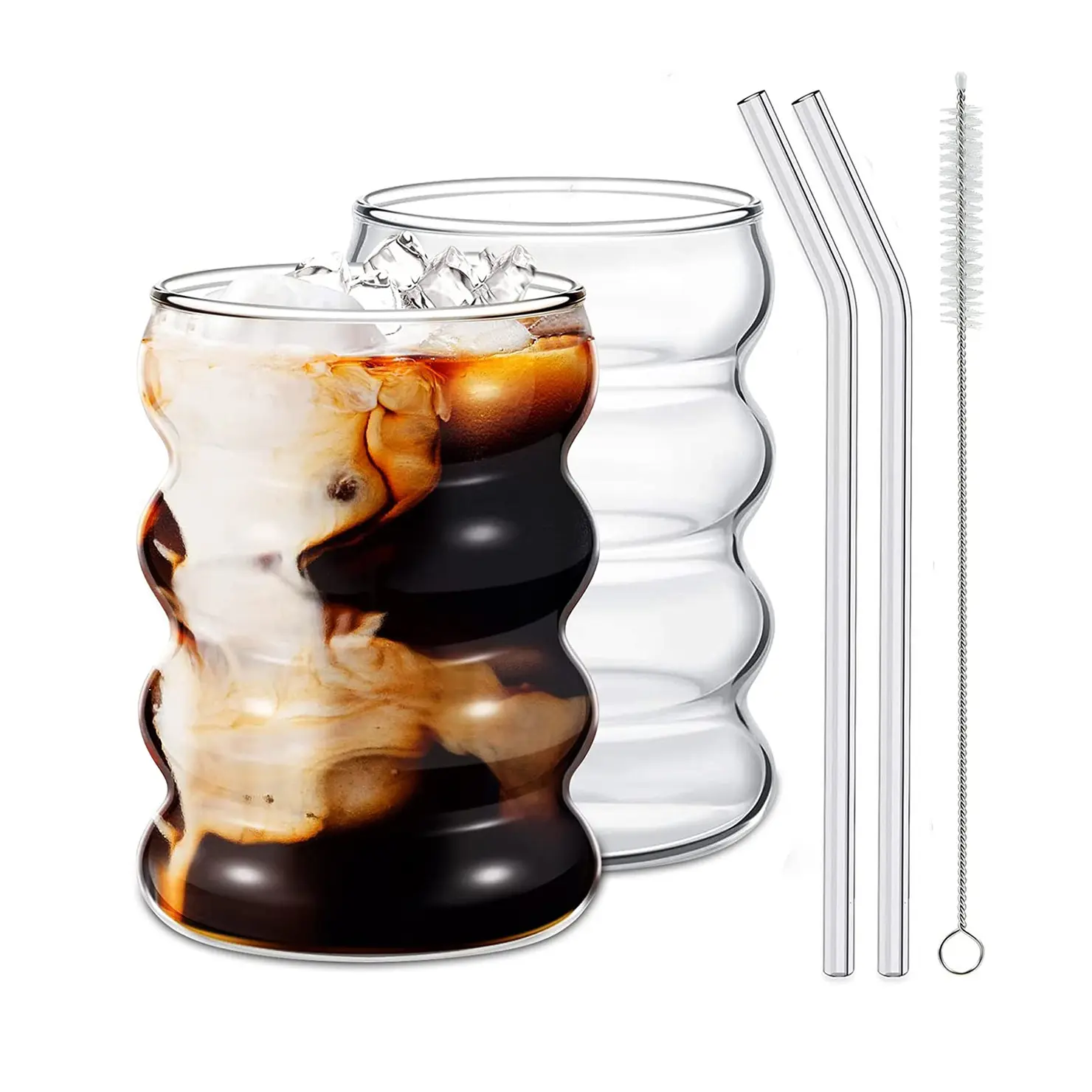 Set cangkir kaca ulat borosilikat tinggi, perlengkapan gelas minuman kreatif lipat lapisan Spiral tunggal