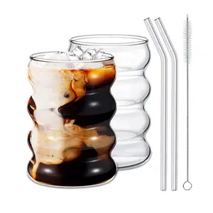 Single Spiral Layer Corrugated Creative Beverage Tumble Glassware High Borosilicate Caterpillar Glass Cup Set