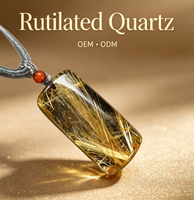 Collier pendentif en quartz rutilé doré naturel et cristal de titane, effet œil de chat intense, bijoux en cristal doré brillant
