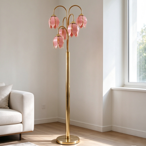 Lámpara de Pie Romántica con Flores de Cristal Rosa, Elegante Lámpara de Poste Dorado para Bodas o Vestíbulos de Hoteles de Lujo, Luz Ambiental Regulable - Product Image 4