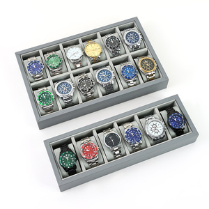 Venta al por mayor gris PU cuero 6 12 24 30 ranura reloj pantalla organizador bandeja Mesa terciopelo almohada interior Stock logotipo personalizado - Product Image 3