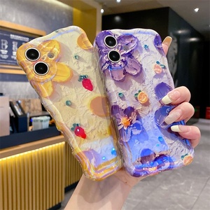 เคสโทรศัพท์แวววาวเลเซอร์ลายดอกไม้สีม่วงสีเหลืองสวยงามสำหรับ iPhone 14 PRO MAX เคสหรูหราสำหรับ iPhone 15 16 13 Pro - Product Image 2