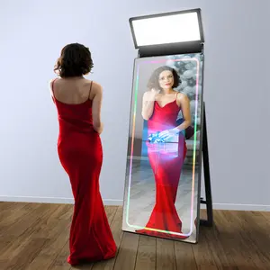 Magic Mirror Booth Tops Aluminium Selfie Photo Booth Kiosk Mirror Booth With Printer 32 Touch Screen