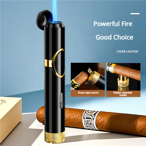Encendedor de Cigarros Metálico Multifunción Todo en Uno, <span class=keywords><strong>Llama</strong></span> de Chorro Recargable, Antorcha con Soporte para Cigarros, Perforador y Cortador para Fumadores de Cigarrillos - Product Image 4
