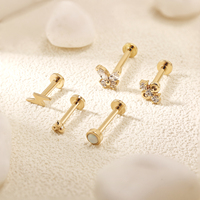 14K oro sólido Tragus Piercing mariposa forma Threadless 18G 5A circón Push Pin labio Labret Piercing
