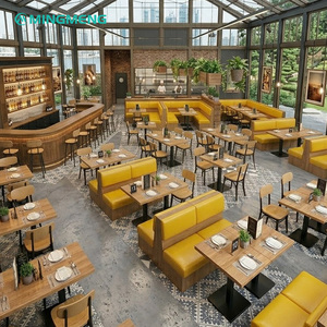 Meubles de bistrot industriels modernes, sièges en forme de L, table et chaises en bois massif pour usage commercial en restaurant - Product Image 1