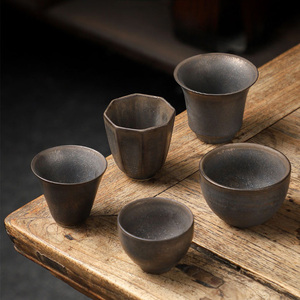 ถ้วยชาเครื่อ<span class=keywords><strong>ง</strong></span>ปั้นดินเผาหยาบแบบญี่ปุ่นชุดกังฟูเซรามิกแบบย้อนยุคเคลือบทองสนิ<span class=keywords><strong>ม</strong></span>สำหรับไวน์และเครื่องดื่มใช้ในบ้าน - Product Image 2