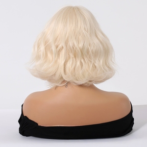 <span class=keywords><strong>Parrucche</strong></span> di Alta Qualità Europee e Americane per Donne, Capelli Corti, Set Completo, Biondo Platino con Frangia, Realizzate a Macchina in Seta - Product Image 5