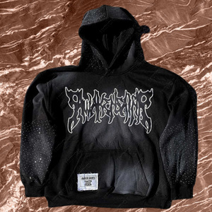 Écusson de broderie d'été personnalisé avec impression à la mode strass pour le lavage à l'acide de la rue sweats à capuche en coton éponge vêtements OEM - Product Image 1