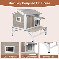Abri pour chat en bois massif isolé pour extérieur, grande maison pour chat surélevée avec balcon, résistant aux intempéries, pour toutes les saisons, condo pour chat de jardin