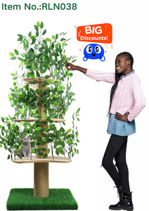Albero di simulazione della torre di arrampicata per gatti relpet lussuoso stile naturale pianta gatto con foglie di legno - Product Image 2