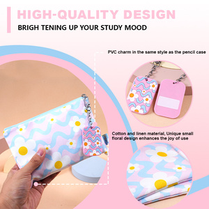 Estuche <span class=keywords><strong>para</strong></span> lápices cuadrado con diseño de margarita, diseño de ondas azul y rosa, bolsa de papelería con cremallera - Product Image 4