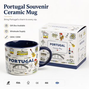 Mug souvenir en céramique de 10 oz avec les monuments de <span class=keywords><strong>Lisbonne</strong></span>, Portugal, tasse à <span class=keywords><strong>café</strong></span> en porcelaine, fabrication sur mesure, vente en gros - Product Image 1