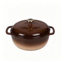 Cocotte en fonte émaillée marron dégradé 3QT, durable et antiadhésive, avec couvercle auto-irrigant