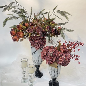 Fleurs Artificielles 4 Têtes Rose <span class=keywords><strong>Marie</strong></span>, Style Rétro Européen, Couleurs Luxe Léger, Bords Brûlés, Décoration Nordique pour Table à Manger et Salon - Product Image 3