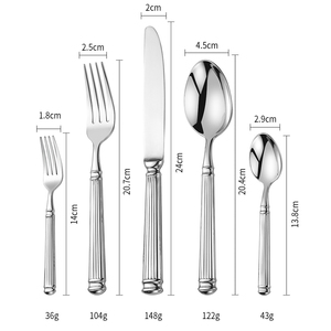 Bộ dao dĩa muỗng cao cấp mạ bạc dày dặn, họa tiết sọc, kiểu cột La Mã, chất liệu thép không gỉ 304 - Product Image 5