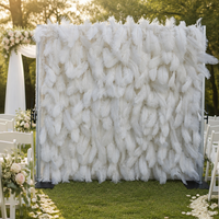 Panneau mural de fleurs artificielles en soie 3D 7D 5D blanc de 2,4 m x 2,4 m, déroulable, pour décor de mariage, Noël et remise de diplôme