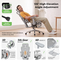 Chaise de bureau ergonomique multifonctionnelle en nylon avec massage, soutien lombaire, réglage de la profondeur de l'assise, repose-pieds rétractable, siège de direction