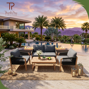 Contemporary Acacia <b>Wood</b> Sofa Set (4pcs) Foldable Eco-friendly Outdoor <b>Garden</b> Villa Hotel Furniture Teak <b>Wood</b> <b>Frame</b> Wholesale - Product Image 2