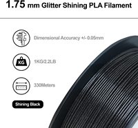 Filamentos PLA Brillantes HELLO3D, Filamento Negro con Purpurina de 1.75mm, Filamento Brillante para Impresión 3D con Efecto Cielo Estrellado