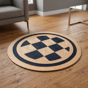 Alfombra Redonda de Yute con Estampado Geométrico Personalizado, Alfombra Circular Moderna de Estilo Bohemio para Sala de Estar, Proveedor de Alfombras - Product Image 3