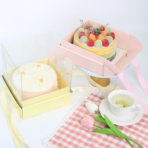 Portable <b>Pink</b> 6 Inch Squared <b>Gift</b> Ribbon Cake Box Flower Packaging <b>Boxes</b> for Valentine's Day - Product Image 6