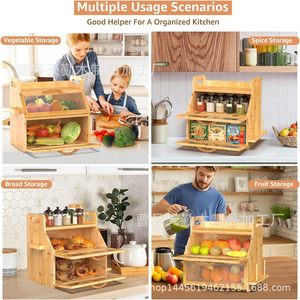 Wooden bread <b>box</b>, cross-border creative bread storage and organization <b>box</b>, multi-functional <b>wall</b>-mounted <b>double</b>-layer food - Product Image 5