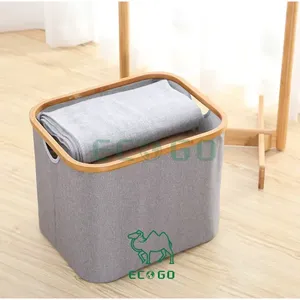 Wholesale Eco-friendly Foldable Clothes 2 Tier Bamboo Laundry <b>Hamper</b> Bamboo Laundry <b>Basket</b> With Storage Bag - Product Image 3