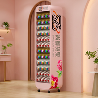 Présentoir à vernis à ongles mobile : Présentoir sur pied avec roulettes verrouillables, acrylique rose, pour salon de beauté