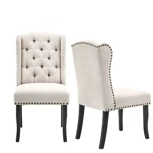 Wholesale Hotel Restaurant Dining Chair Nailhead High Back Linen Upholstered Dining Chair