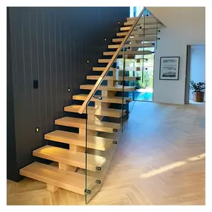 Современная домашняя плавающая лестница, украшение лестницы, дизайн, деревянные коммерческие ступени для лестницы, фиксирующие со светодиодным светом