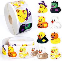 Rouleau d'autocollants mignons en forme de canard en caoutchouc pour Halloween, étiquettes adhésives d'animaux de dessin animé effrayants pour cadeaux de fête, récompenses pour enfants, bricolage