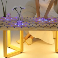 Table de bar à manger en verre au design rivière, éclairage intelligent moderne, LED RGB, tactile et interactif – Durable et personnalisable