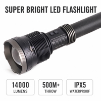 Lampe torche LED rechargeable XHP360, 14000 lumens, haute puissance, super lumineuse, zoomable, étanche IP65, en alliage d'aluminium, portée de 500 m