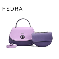 Set Tas Wanita PEDRA 2 in 1 Warna Kontras Kulit PU, Tas Selempang dengan Dompet Senada, Pasokan Grosir untuk Toko Hadiah & Butik