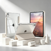Étui transparent beige à trois volets compatible avec iPad Pro 11 pouces, design avec support pour stylet
