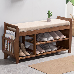 Magazine Shoe Changing Stool Solid Wood <b>Storage</b> Shoe Rack Modern Minimalist Style Doorway Bench With <b>Cushion</b> - Product Image 4