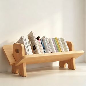 Wooden Minimalist <b>Childrens</b> <b>Desk</b> Book <b>Storage</b> Rack Rectangle Standing Type Multifunctional 2nd Floor Wood Grain Color - Product Image 2