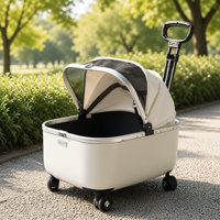 Chariot de transport pour animaux de compagnie à coque rigide avec roues pivotantes, poignée télescopique, auvent, ventilation et anti-évasion pour chats et chiens