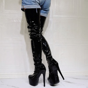 Shiny Patent Women's Thigh High Boots Platform <b>Shoes</b> Big Size 14 Fit High Heels Stiletto Wide Feet Long Booties - Product Image 4