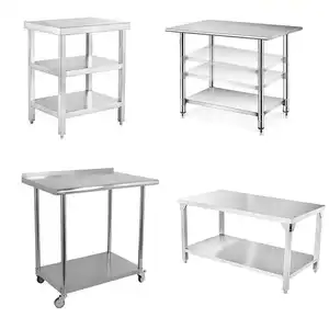 Customizable stainless steel prep table commercial kitchen bench business kitchen equipment 3 layer stainless work table