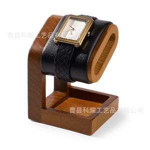 Wooden Watch Stand <b>Desktop</b> Display Rack Rectangle Shape Brown Simple Style Single Layer Watch <b>Shelf</b> - Product Image 5