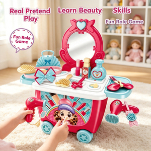 ชุดของเล่นแต่งหน้าเด็กผู้หญิง Lucky Toys 2in1 โต๊ะเครื่องแป้งพลาสติกพร้อมรถเข็น - Product Image 2