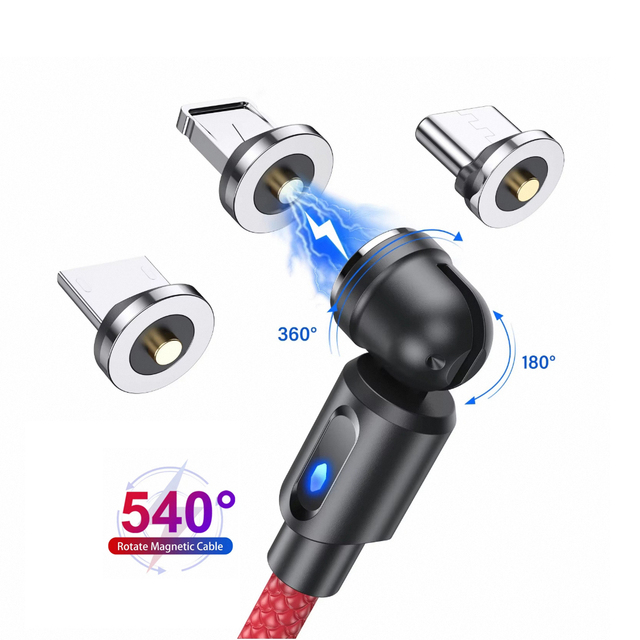 USB-C Fast Charger Cable for Apple iPhone 540 Degree Rotating Magnet Weaving Charging & Data Nylon Jacket Mobile Phone Cable