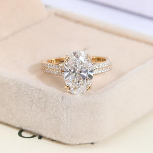 カスタムリアルソリッドゴールド10Kイエローゴールド4ctオーバルカットラボダイヤモンド婚約ダイヤモンドリング女性用ジュエリー結婚指輪 - Product Image 1